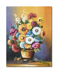 Vaza cu flori multicolore, gingasie, 40x30cm ulei pe panza, gata de agatat pe perete
