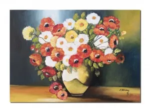 Tablou pictat manual, Vaza cu anemone, 70x50cm ulei pe panza, gata de expus pe perete