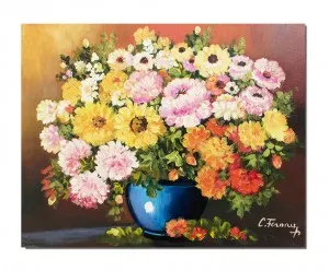 Tablou pictat manual, Vaza cu flori, parfum floral, 50x40cm ulei pe panza