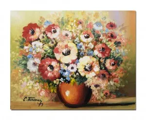 Tablou pictat manual, Vaza cu flori, parfum de sarbatoare, 50x40cm ulei pe panza
