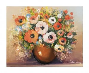 Tablou pictat manual, Vaza cu flori, parfum de sarbatoare, 50x40cm ulei pe panza