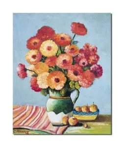 Tablou pictat manual, Vaza cu flori, din gradina bunicii, 50x40cm ulei pe panza