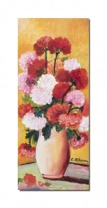 Tablou pictat manual, Vaza cu flori, gingasie, 60x25cm ulei pe panza, gata de agatat pe perete