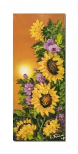 Tablou pictat manual, Floarea soarelui, 60x25cm ulei pe panza, gata de agatat pe perete