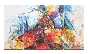 Set 3 piese tablou gigant abstract pictat manual - Cosmos - 160x90cm ulei pe panza efect 3D