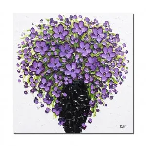 Tablou pictat manual, Aranjament floral in cutit, 90x90cm ulei pe panza in cutit efect 3D