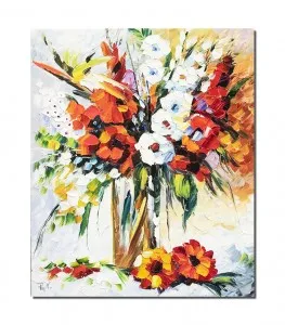 Tablou pictat manual, Aranjament floral in cutit, 60x50cm ulei pe panza efect 3D