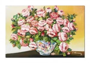 Tablou pictat manual, Vaza cu trandafiri, 60x40cm pictura ulei pe panza