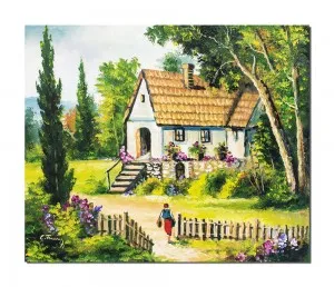 Tablou pictat manual, La casa de tara, amintiri din copilarie, 60x50cm ulei pe panza
