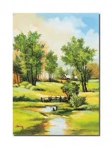 Tablou pictat manual, Peisaj din natura, calmitate, 70x50cm pictura ulei pe panza