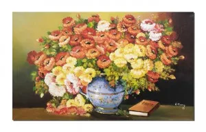 Tablou pictat manual living, dormitor, Poezia florilor, vaza cu flori, 100x60cm ulei pe panza