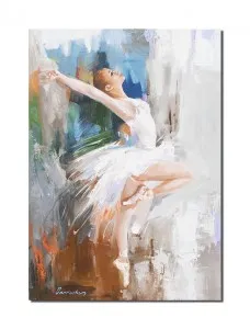 Tablou pictat manual, Balerina, 70x50cm ulei pe panza, gata de agatat pe perete