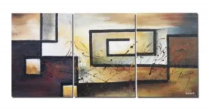 Set 3 piese tablou abstract pictat manual living, birou, Confluente - 150x70cm ulei pe panza