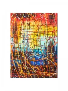 Tablou abstract pictat manual living, birou, Calatorie in spatiu 2, 70x50cm ulei pe panza