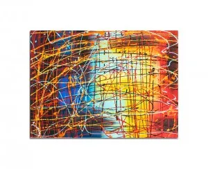 Tablou abstract pictat manual living, birou, Calatorie in spatiu 2, 70x50cm ulei pe panza