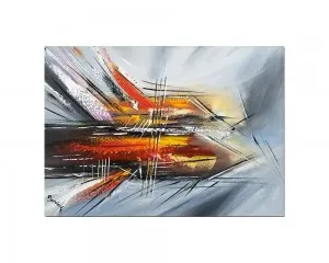 Tablou abstract pictat manual living, birou, Calatorie in spatiu, 70x50cm ulei pe panza