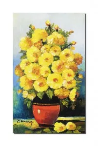 Tablou pictat manual, Vaza cu galbenele, 50x30cm ulei pe panza