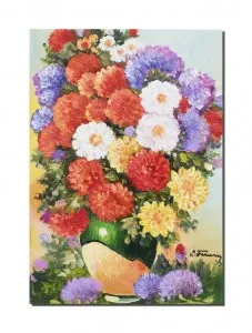 Tablou pictat manual living, hol, living, dormitor, Simfonie florala, 50x35cm ulei pe panza,