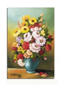 Tablou pictat manual, Vaza cu flori, parfum de sarbatoare, 45x30cm ulei pe panza