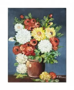 Tablou pictat manual, Parfum floral, vaza cu flori, 45x35cm ulei pe panza