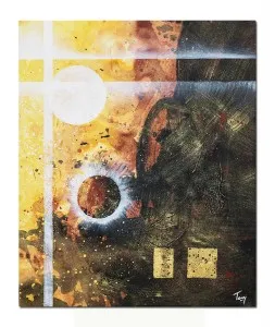 Tablou abstract pictat manual, Calatorie spatiala, 60x50cm ulei pe panza,
