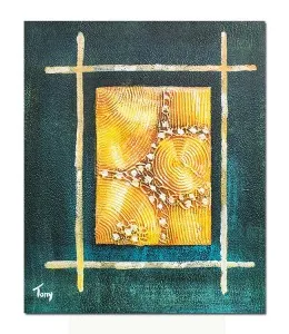 Tablou abstract pictat manual, Dreptunghi, 60x50cm ulei pe panza cu zone in releif