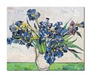 Tablou celebru pictat manual, Carafa cu irisi, 60x50cm ulei pe panza, reproducere Vincent van Gogh