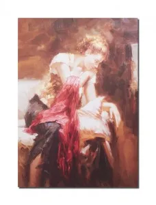 Tablou canvas, Tanara cu esarfa rosie, 70x50cm