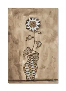 Tablou pictat manual, Floarea soarelui, 90x60cm ulei pe panza in relief efect 3D
