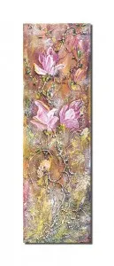 Tablou pictat manual hol, dormitor, living, Flori de magnolie, 60x20cm acril pe panza in cutit efect 3D