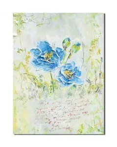 Tablou pictat manual hol, living, dormitor, Poezia florilor albastre, 40x30cm acril pe panza in cutit efect ultra 3D