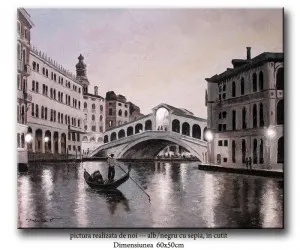 Pictura Venetia - podul Rialto, ulei pe panza in cutit 60x50cm - la comanda. Poza 65727